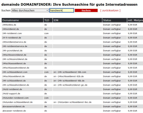 Domainfinder Handwerk